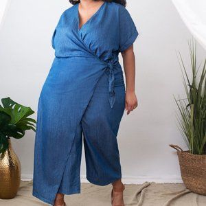 Eloquii Chambray Wrap Jumpsuit
